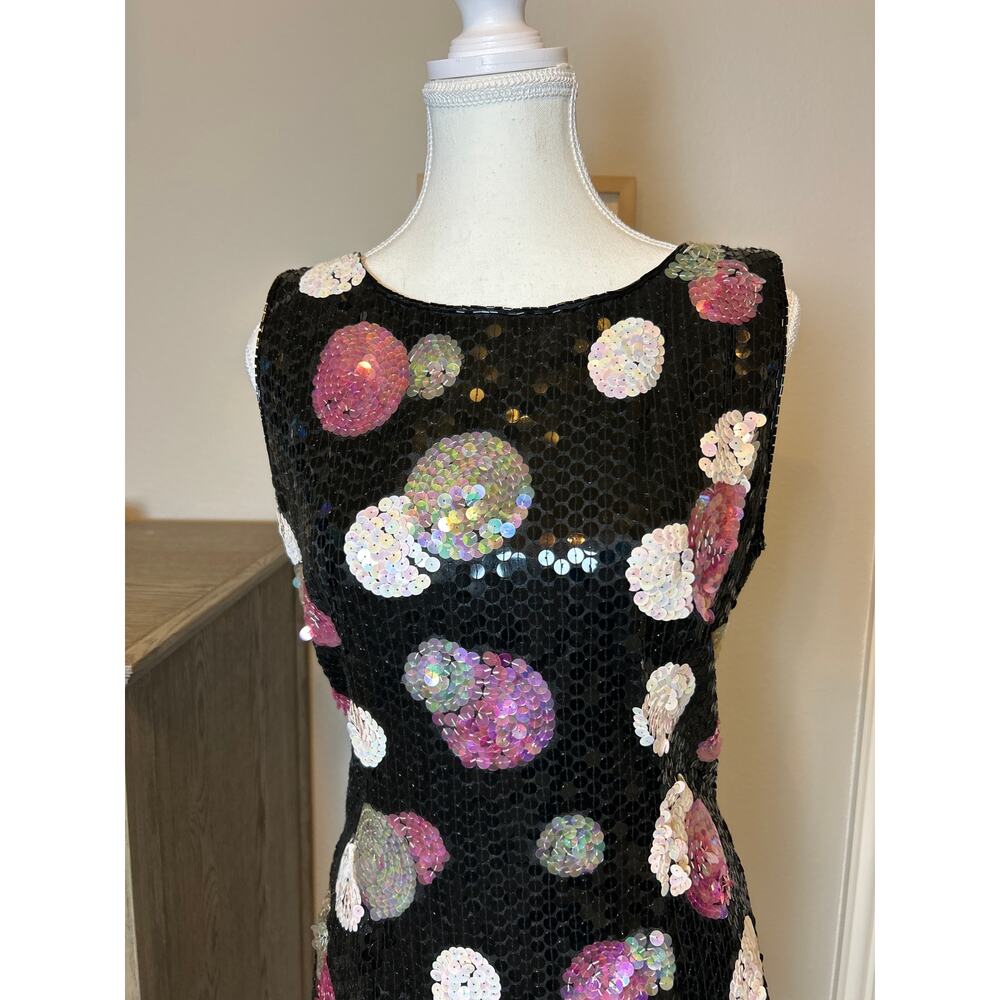 Nadine Boutique | Vintage Black/Pink/Silver Sequins Sheath Dress | Large - Picture 5 of 14